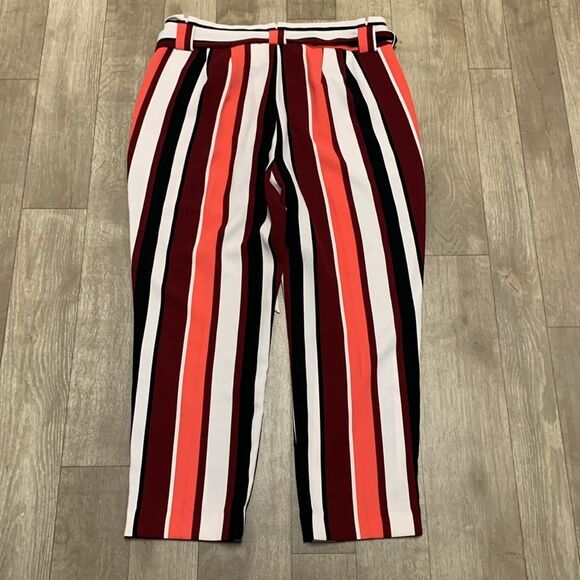 Womens Express Striped High Rise Ankle Career Business Work Pants - Picture 2 of 8